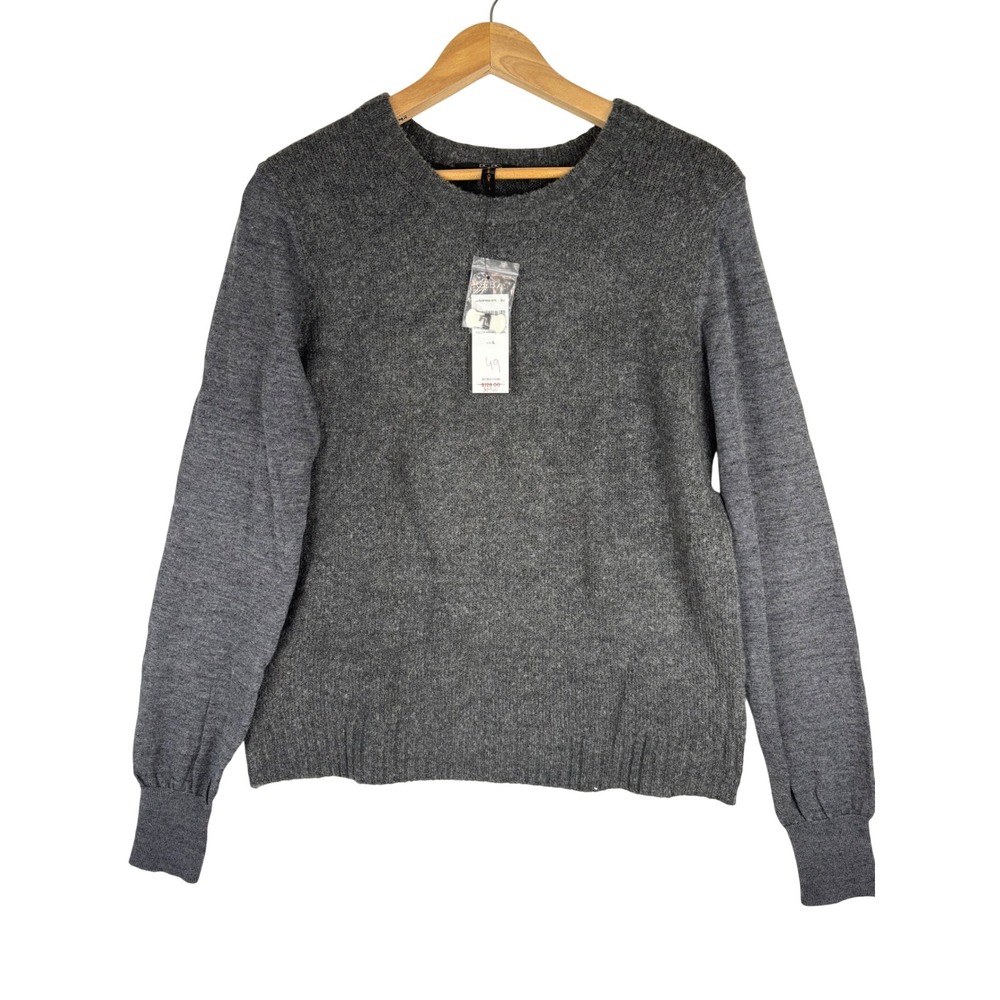 BCBG MAXAZRIA Gray Wool Blend Crewneck Pullover Sweater Sz L Soft Knit Cozy NWT